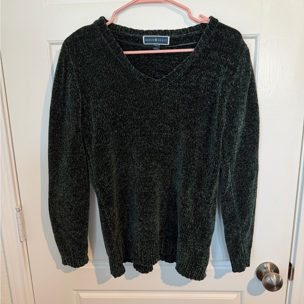 Karen Scott Deep Green V-Neck Sweater